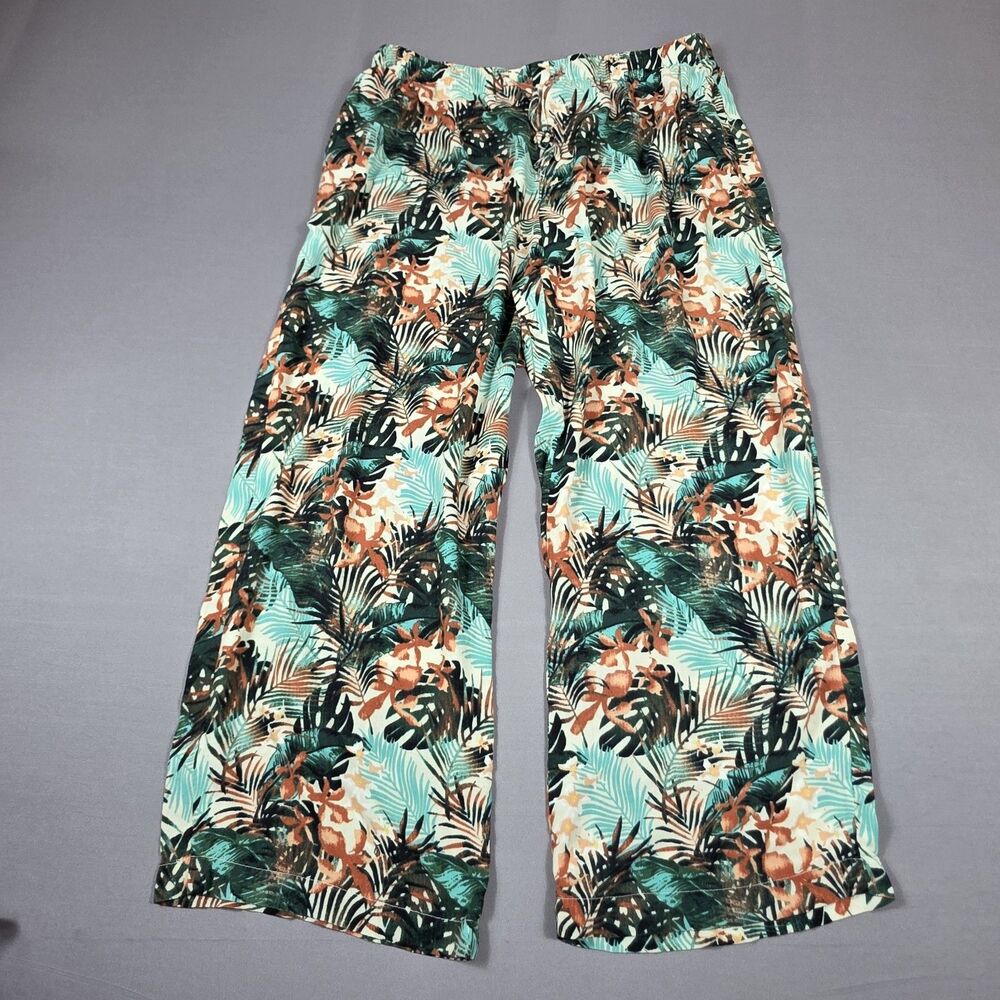 Boca Bay Women's Size XL Tropical Palm Leaf Wide Leg Palazzo Pants Boho Beach